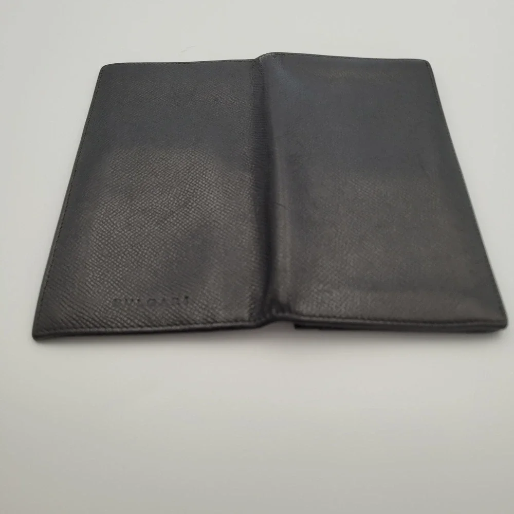 Bvlgari Mens Long Wallet Black Grain Calf Leather Bifold Made in Italy